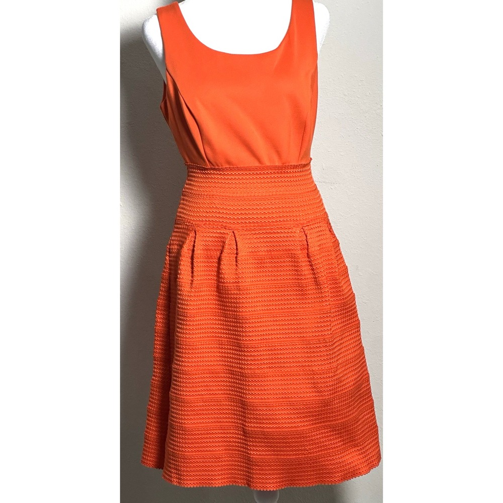 New York & Company Stretch Orange Sleeveless Sheath Fitted & Flare Dress (S)